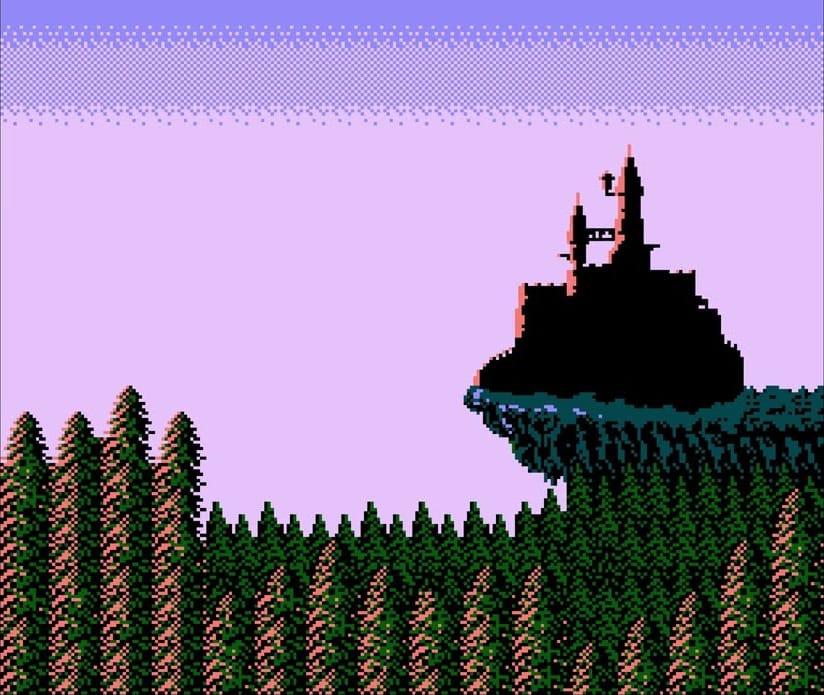 Dracula's castle crumbling in the ending of Castlevania (1986)
