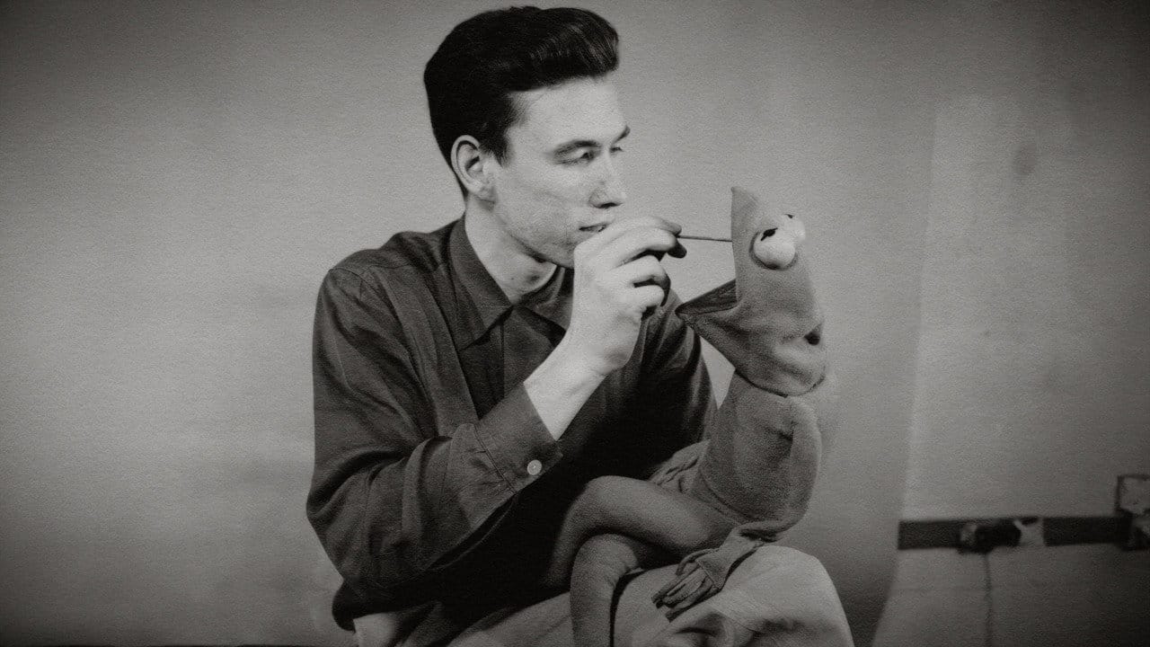 A young Jim Henson working on an early Kermit puppet in the Sam and Friends era