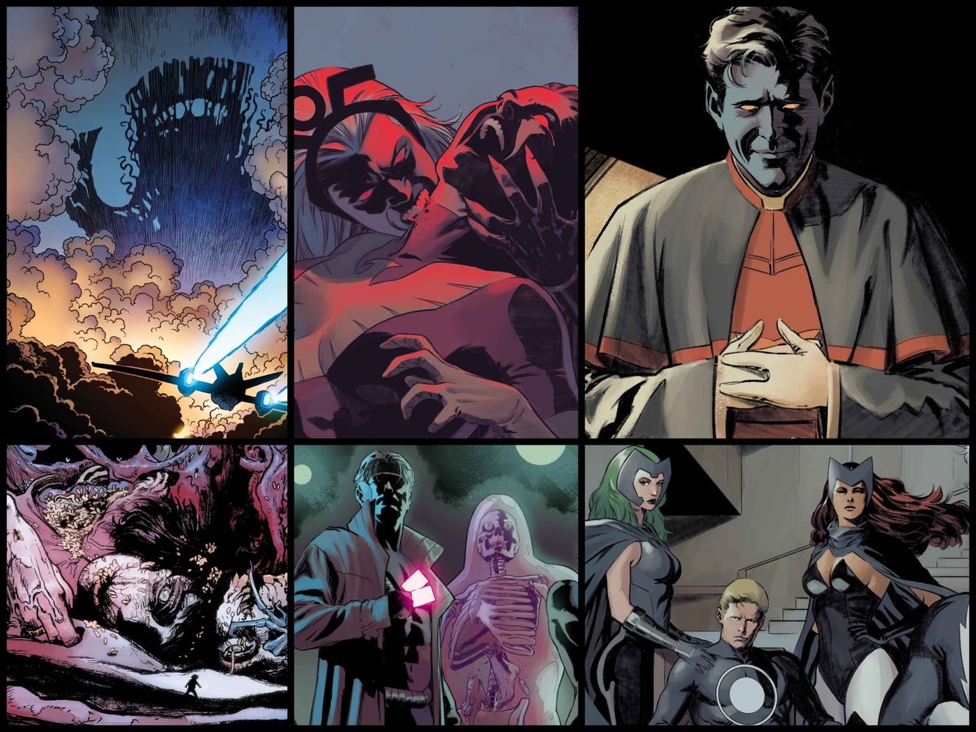 Interior preview panels from Midnight X-Men, Midnight Fantastic Four and Midnight Spider-Man