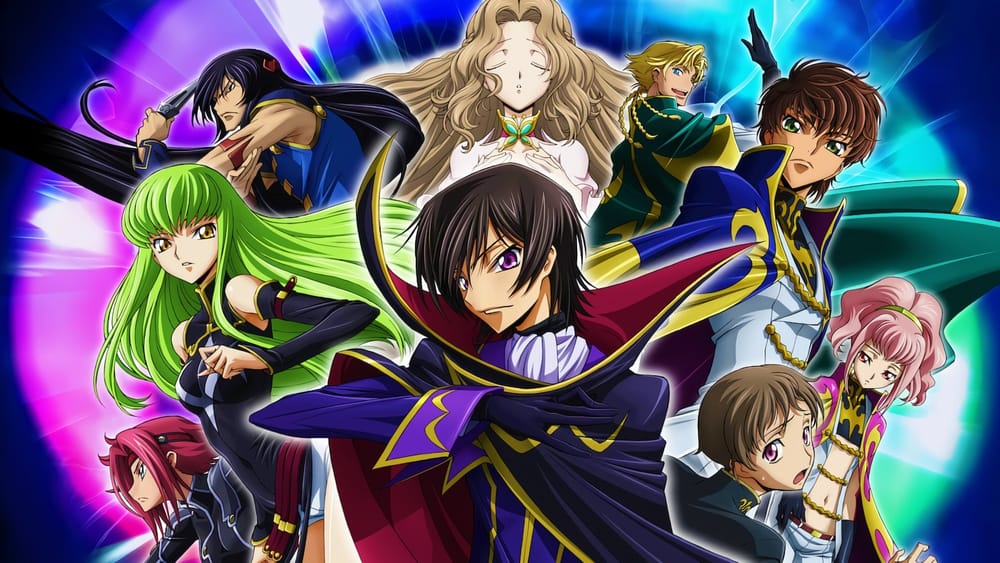 Key art of Lelouch as Zero surrounded by the cast of Code Geass: Lelouch of the Rebellion
