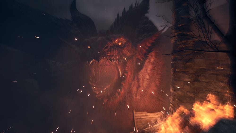 A dragon breathing fire in Dragon's Dogma 2