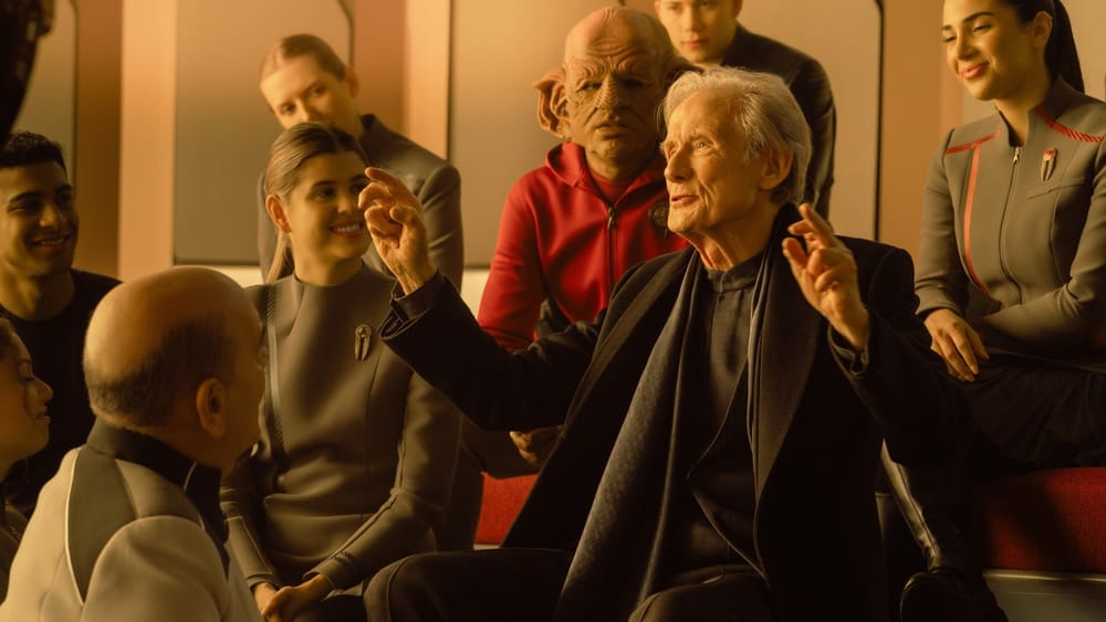 Cadets gathered around an instructor aboard the USS Athena in Starfleet Academy season two