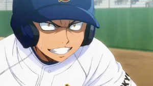 Eijun Sawamura in his batting helmet in Ace of the Diamond act II