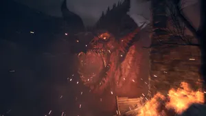A dragon breathing fire in Dragon's Dogma 2